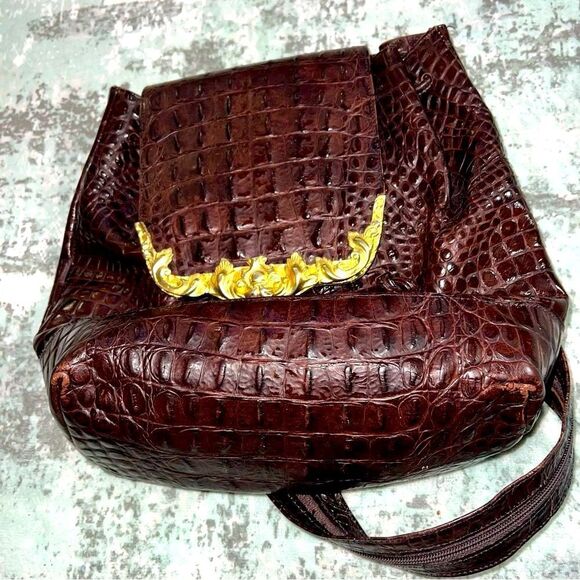 glen Miller Ann Turk Elegant Brown Crocodile-Embossed Backpack - Picture 1 of 8